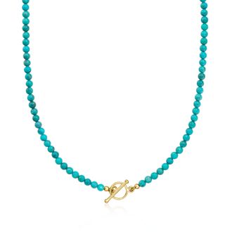 Ross-Simons 3.5-4mm Turquoise Bead Charm-Compatible Toggle Necklace in 18kt Gold Over Sterling