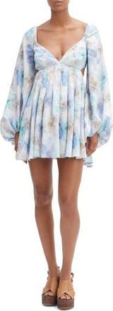 Bardot Jovie Floral Long Sleeve Babydoll Minidress in Blue Floral at Nordstrom Rack, Size 4