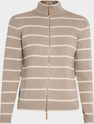 Lafayette 148 New York Striped Zip-Front Knit Jacket