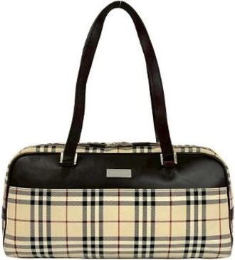 Burberry Pre-owned Handbags, female, Brown, Size: ONE SIZE Pre-owned Leather Canvas Handbag
