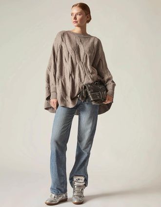 James Lakeland Womens Oversized Cable Detail Grey Jumper - Brown