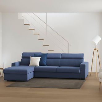 Dmora Sof&aacute; Fijo Viviana, Sof&aacute; De Esquina, 100% Made In Italy, Sof&aacute; De Sal&oacute;n Con Chaise Longue, En Tela Acolchada - Pen&iacute;nsula Contenedor Izquierda, Con Repos
