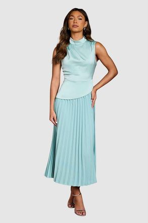 Coast High Neck Pleated Midi Dress in Duck Egg Blue at Nordstrom, Size 12