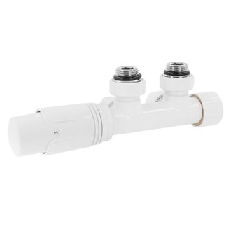 ECD Germany Luxebath - Juego De Grifer&iacute;a Multibloque Blanco De Esquina Incluye Cabezal Termost&aacute;tico Para Radiadores De Ba&ntilde;o Con Conexi&oacute;n Central Cabezado Termosta