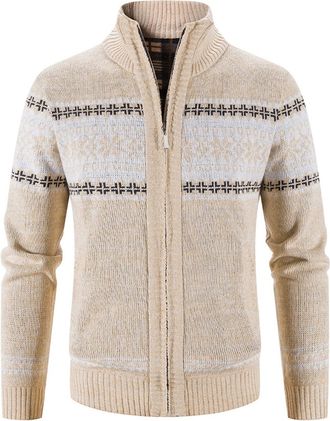 Generic MenS Winter Knit Cardigan, MenS Zip-Up Fleece-Lined Sweater, MenS Warm Fair Isle Pattern Jacket, MenS Thick Thermal Knitted Outerwear, MenS Cozy Full-
