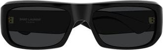 Saint Laurent SL 869 57mm Polarized Rectangular Sunglasses in Black at Nordstrom