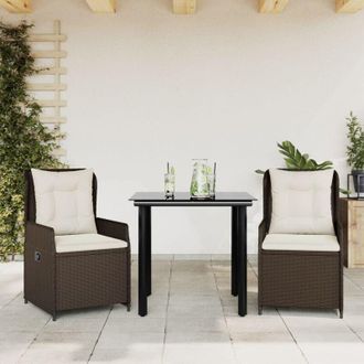 vidaXL Set Comedor De Jard&iacute;n 3 Piezas Y Cojines Rat&aacute;n Sint&eacute;tico Marr&oacute;n Vidaxl