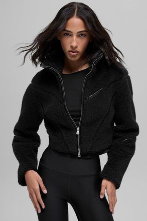Alo | Sherpa Cropped Slope Side Jacket in Black, Size: Medium