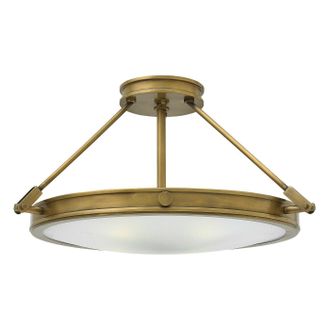 Loops 4 Bulb Semi Flush Light Cast Knobs Hinges White Shade Heritage Brass LED E14 60W