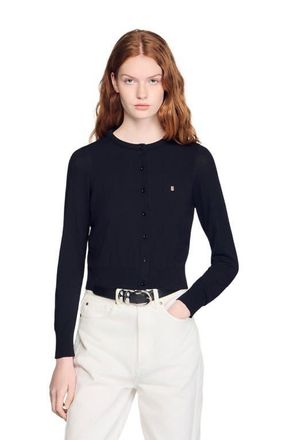 Sandro Padded round neck cropped cardigan in Black at Nordstrom, Size X-Large