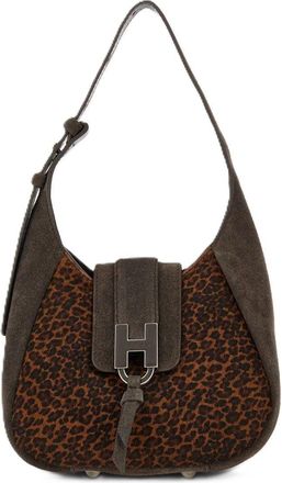 Hogan Leopard Print Suede Curved Medium Shoulder Bag