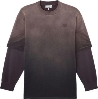 Ganni Sweatshirt met logo-detail en laagjes - Dames - Sweatshirts - Veelkleurig - S - Katoen - Hoodies & sweatvesten