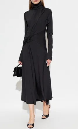 Victoria Beckham Asymmetrical Dress With A Turtleneck, Womens, Black