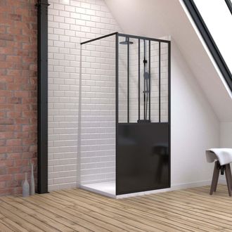 Aurlane Aurlane - Pack Mampara 90x200 Cm Negro Mate + Plato Extraplano 90x90 Cm Con Canaleta