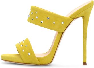 Generic Yellow,5.5 UK,Slingback High Heel Mules for Womens Open Toe Stiletto Pumps Slip On Slide Two Strap Suede Sandals Summer Dress Shoes