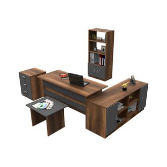 Dmora Set De Oficina Hilda, Modular, 6 Estantes, 5 Cajones, Nogal Marr&oacute;n