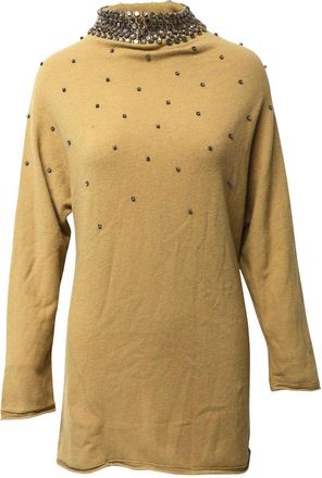 Valentino Valentino Garavani gebreide jurk met kristallen versieringen in bruine camelkleurige wol