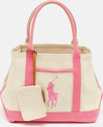 Ralph Lauren Pink/ivory Canvas Tote