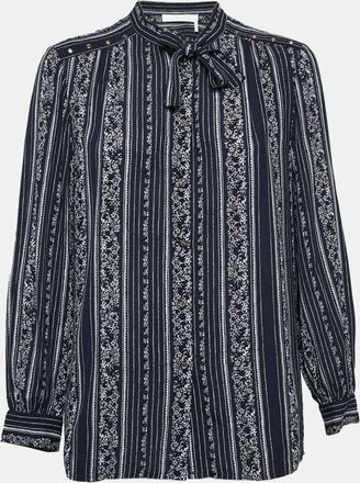 See By Chlo&eacute; See by Chloe Blue Stripe Floral Print Crepe Button Front Shirt S