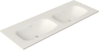 Saniclass Flow Meubelwastafel - 121x46x1.5cm - overloop - 2 wasbakken - zonder kraangaten - solid surface wit mat