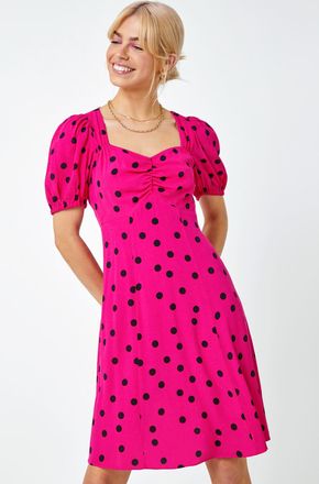 DUSK Sweetheart Neck Polka Dot Dress