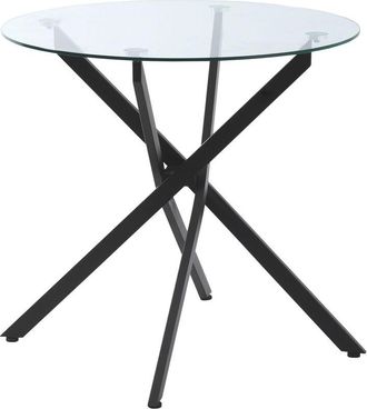 HOMCOM Homcom - Clear Glass Side Table Round Metal Dining Table Dining Living Room Black
