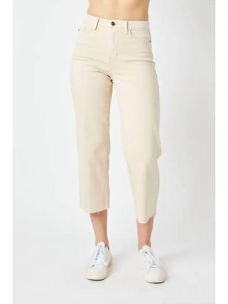Judy Blue High Waist Garment Dyed Crop Wide Leg Jeans In Bone