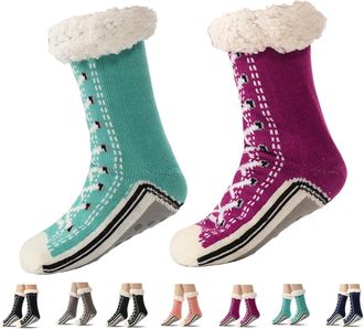 Generic Ultra-Thick Cute Slipper Home Socks, Ultra-Thick Cashmere Slipper Socks for Women, Soft Fleece Comfy Thick Socks with Grips (2Pcs-D)