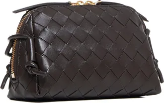 Bottega Veneta Womens Leather Concert Pouch Intrecciato Brown Lambskin