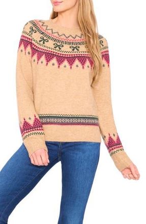 CeCe by Cynthia Steffe Bow Fair Isle Ribbon Detail Crewneck Sweater in Latte Heather at Nordstrom Rack, Size X-Small