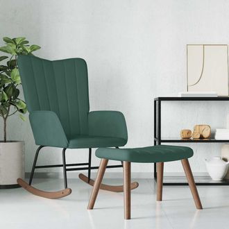 vidaXL Vidaxl - Silla Mecedora Con Reposapi&eacute;s Terciopelo Verde Oscuro