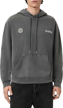 AllSaints Emblem Embroidered Hoodie in Washed Black at Nordstrom, Size Xx-Large