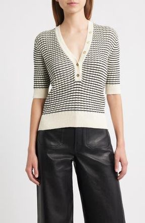 Frame Denim The Stripe V-Neck Short Sleeve Sweater in Cream Multi at Nordstrom Rack, Size X-Small