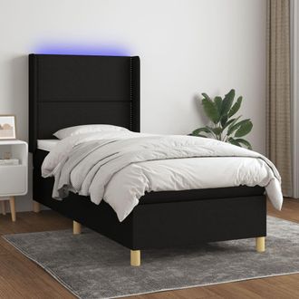 vidaXL Vidaxl - Cama Box Spring Colch&oacute;n Y Luces Led Tela Negro 90x200 Cm