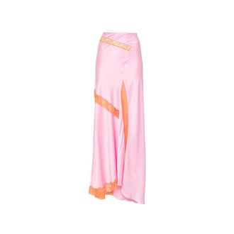 Msgm Maxi Skirts, female, Pink, Size: M Lace Slit Skirt