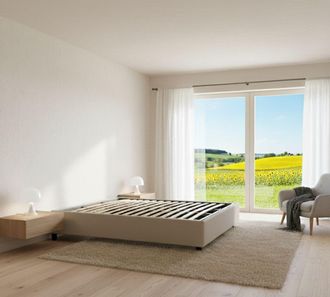 Dmora Dmora - Cama Matrimonial Dcistan, Cama Contenedor Con Revestimiento De Tela, 100% Made In Italy, Apertura Frontal, Adecuado Para Colch&oacute;n 160x190 Cm, B