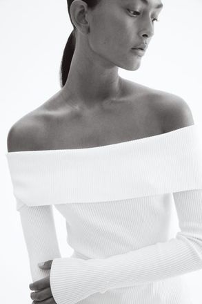 H&M Rib-knit Off-the-shoulder Top in White at Nordstrom, Size Xx-Large