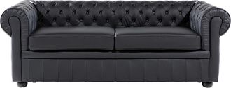 Beliani Sof&aacute; Chesterfield 3 Plazas De Piel Negro Con Respaldo Capiton&eacute; Sala De Estar Vintage Y Glamour Chesterfield