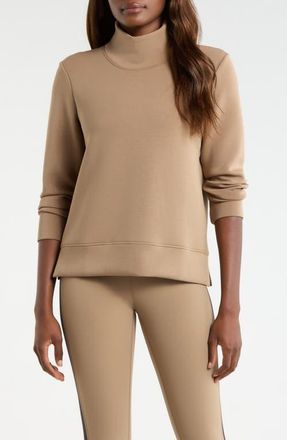 Lord & Taylor Dreamweave Recycled Polyester Blend Mock Neck Sweatshirt in Caribou at Nordstrom, Size X-Small