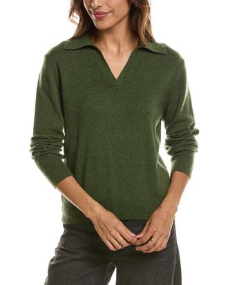 Fort&eacute; Cashmere Split Neck 100% Cashmere Polo Sweater