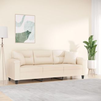vidaXL Vidaxl - Sof&aacute; De 3 Plazas Con Cojines Tela De Microfibra Beige 180 Cm