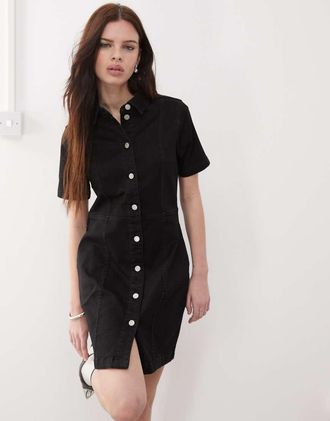 Noisy May short sleeve denim mini dress in black