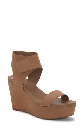 Vince Camuto Velista Platform Wedge Sandal in Dark Beige Nubuck Leather at Nordstrom, Size 8