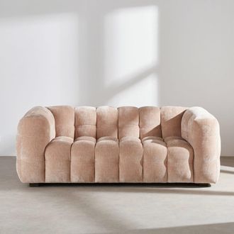 Maisons du monde Sof&aacute; nube de 2 plazas de terciopelo beige latte efecto desgastado