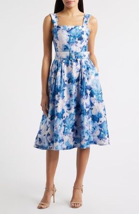 Tahari by ASL Floral Crinkle Dress in Blue Multi at Nordstrom, Size 10