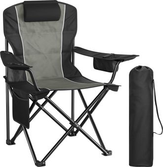Woltu Woltu 1 Silla De Playa Plegable Con Compartimento Para Nevera, Portavasos Y Bolsillo Lateral, Para Exteriores, Negro Y Gris Oscuro