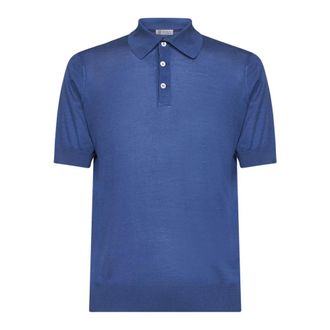 Brunello Cucinelli Brunello Cucinelli, Polo Shirts, male, Blue, Size: L Silk and Cotton-Blend Polo Shirt