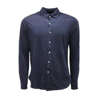 Original Vintage Jersey Shirt Ronny Blauw Made in Italy - Heren - Casual Overhemden - Blauw - S - Overhemden