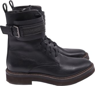 Brunello Cucinelli Monili Ankle Boots in Black Leather