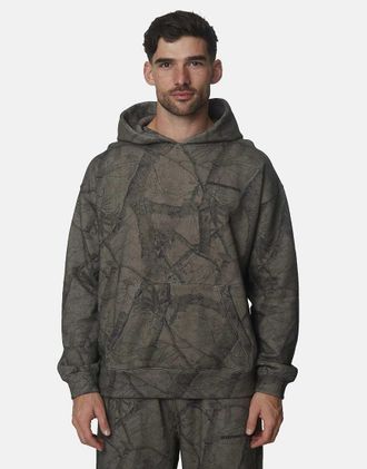 Good For Nothing felpa con cappuccio oversize in cotone con stampa mimetica grigia-Grigio